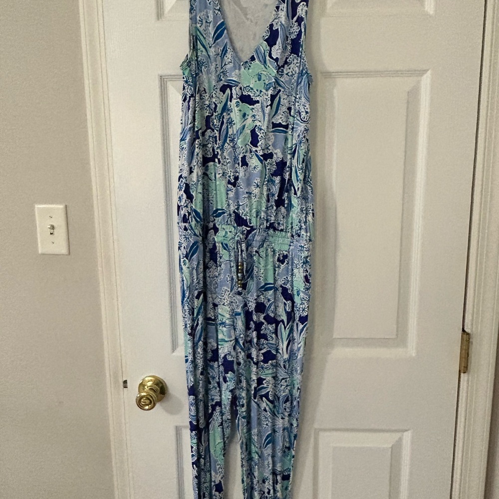 Lilly Pulitzer Blue and Green Floral Jumpsuit